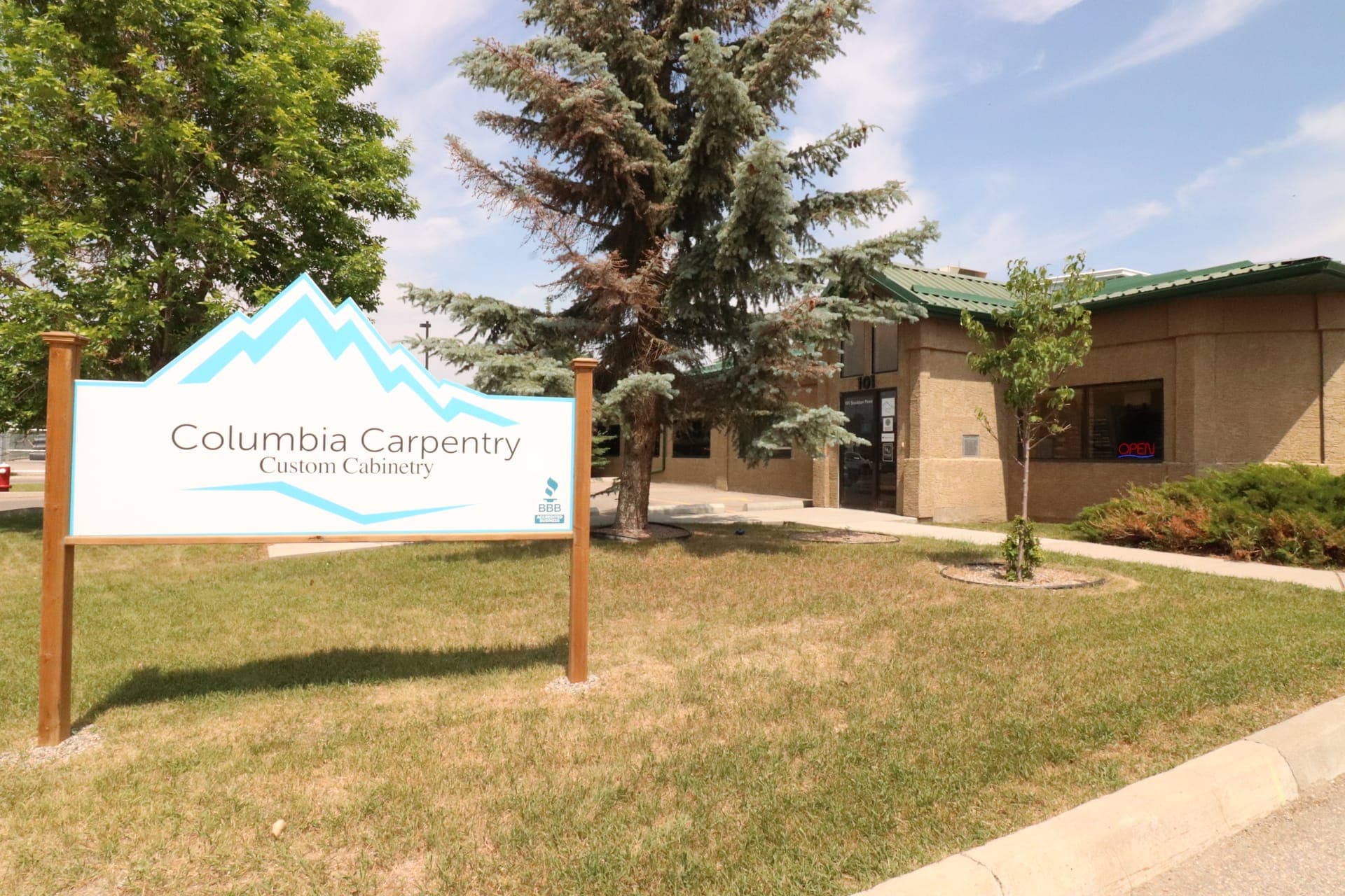 Columbia Carpentry showroom exterior in Okotoks, Alberta